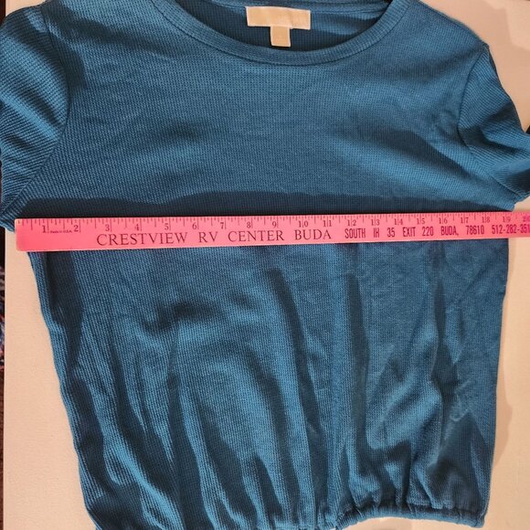 Michael Kors Teal Blue Long Sleeve Knit Top Drawstring Hem Small - Picture 8 of 15